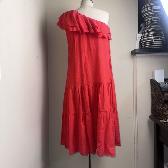 NEW NICOLE MILLER Red One Shoulder Fit N Flare Dress Women’s Size Small NEW - Picture 6 of 11